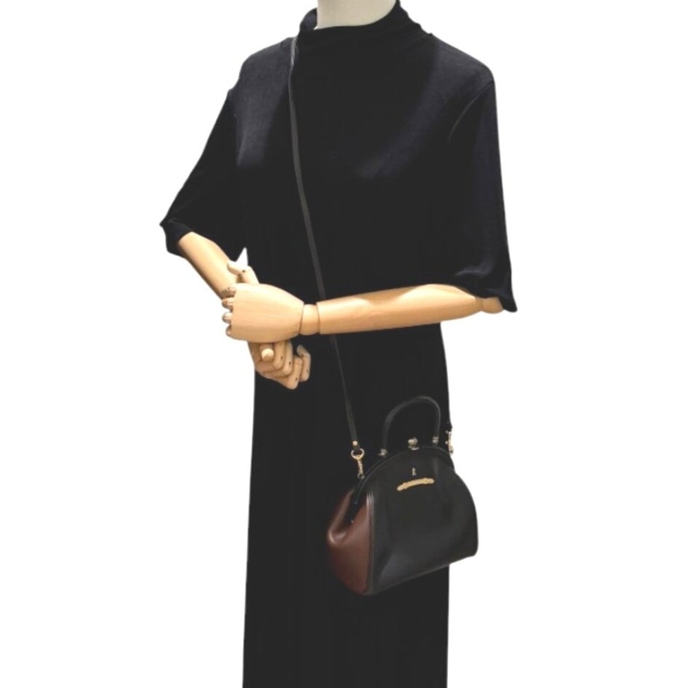 Roberta di Camerino Vintage 1960s Leather Frame Doctor Bag Black Brown Italy 356 - Picture 2 of 12